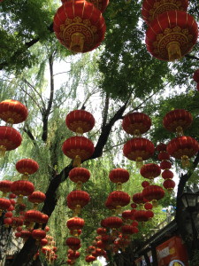 Lanterns hanging in the hutong.