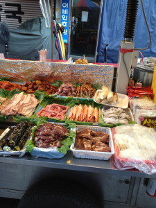 I'm always checking out the street food in the markets.  Look close for the octopus.  Yum!